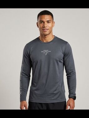 Gymshark Men's Long Sleeve Performance Tee - Charcoal Size MEDIUM